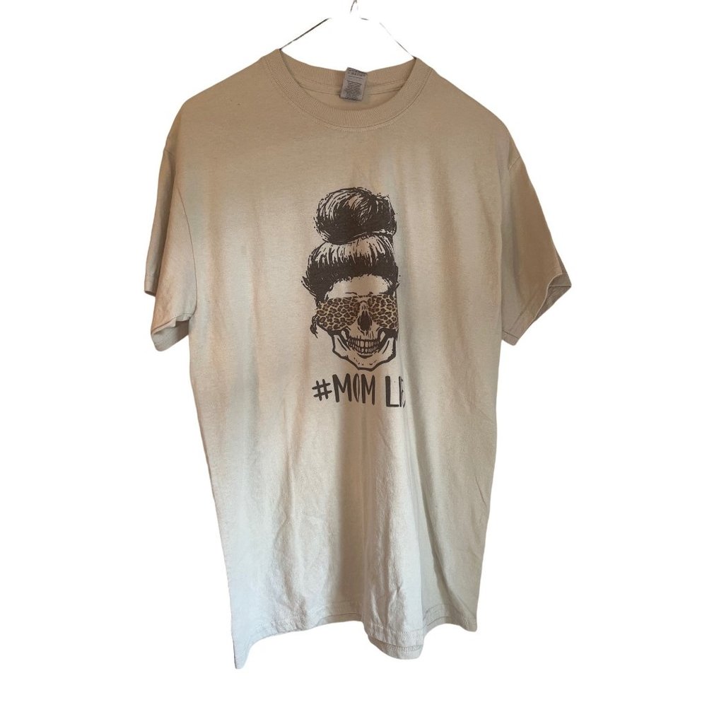 Gliden M Crew Neck Graphic Tee #momlife skull bun leapord glasses